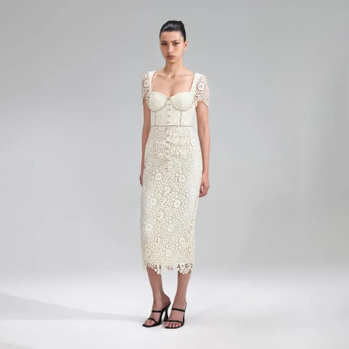 Dresses Woman SelfPortrait Cream Rose Lace Midi Dress Dresses Woman SelfPortrait Cream Rose Lace Midi Dress