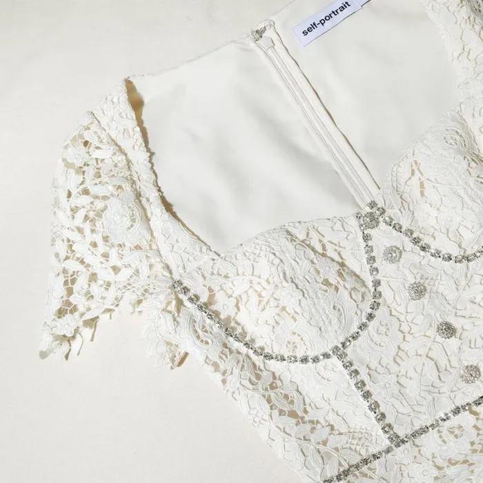 Dresses Woman SelfPortrait Cream Rose Lace Midi Dress Dresses Woman SelfPortrait Cream Rose Lace Midi Dress