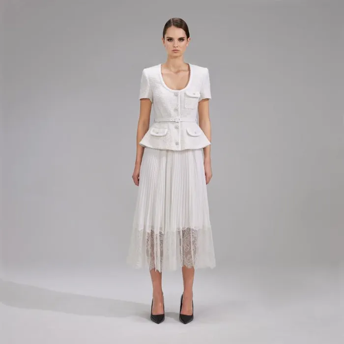 Dresses Woman SelfPortrait Cream Tailored Boucl And Chiffon Midi Dress Dresses Woman SelfPortrait Cream Tailored Boucl And Chiffon Midi Dress