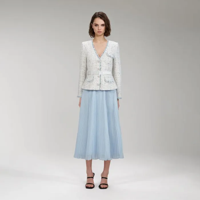 Dresses Woman SelfPortrait Cream Tailored Boucl And Chiffon Midi Dress Dresses Woman SelfPortrait Cream Tailored Boucl And Chiffon Midi Dress