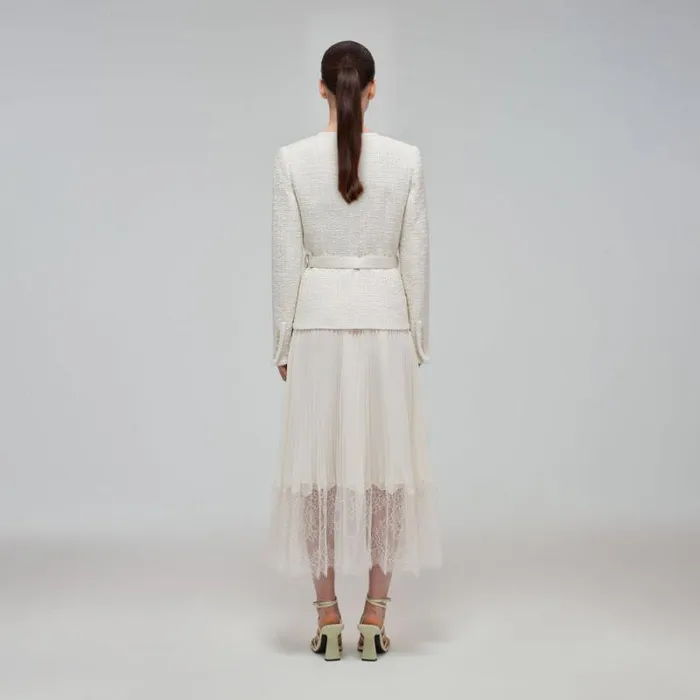 Dresses Woman SelfPortrait Cream Tailored Boucl And Chiffon Midi Dress Dresses Woman SelfPortrait Cream Tailored Boucl And Chiffon Midi Dress
