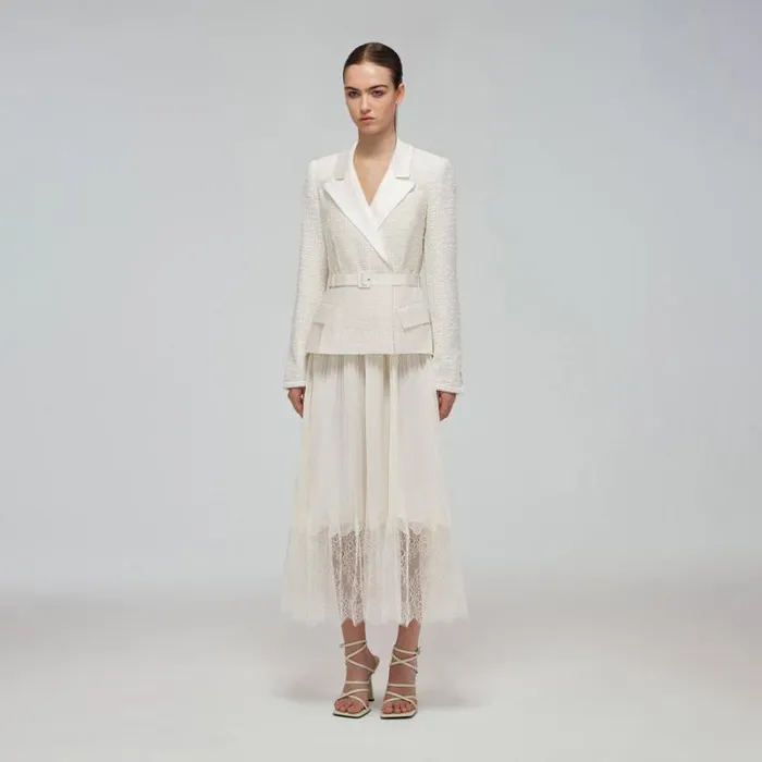 Dresses Woman SelfPortrait Cream Tailored Boucl And Chiffon Midi Dress Dresses Woman SelfPortrait Cream Tailored Boucl And Chiffon Midi Dress