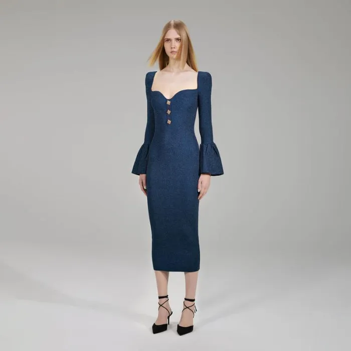 Dresses Woman SelfPortrait Dark Blue Lurex Knit Midi Dress Dresses Woman SelfPortrait Dark Blue Lurex Knit Midi Dress