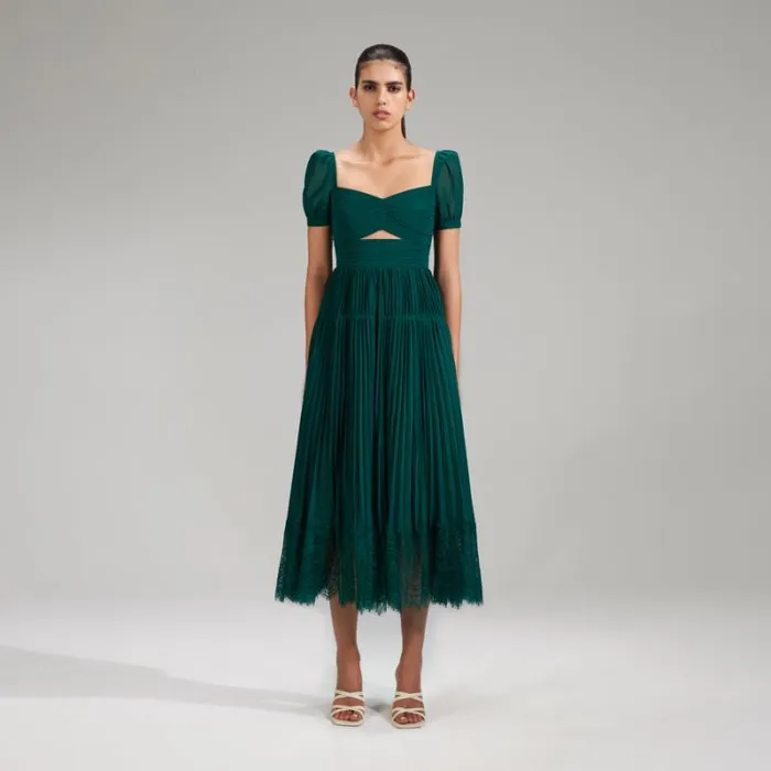 Dresses Woman SelfPortrait Deep Green Chiffon Midi Dress
