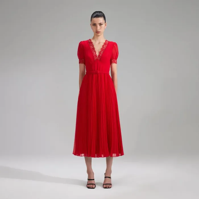 Dresses Woman SelfPortrait Deep Green Chiffon Midi Dress Dresses Woman SelfPortrait Deep Green Chiffon Midi Dress