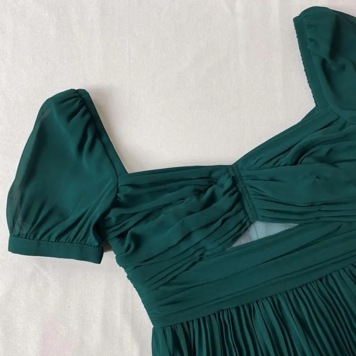Dresses Woman SelfPortrait Deep Green Chiffon Midi Dress Dresses Woman SelfPortrait Deep Green Chiffon Midi Dress