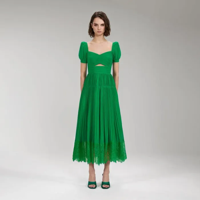 Dresses Woman SelfPortrait Deep Green Chiffon Midi Dress Dresses Woman SelfPortrait Deep Green Chiffon Midi Dress