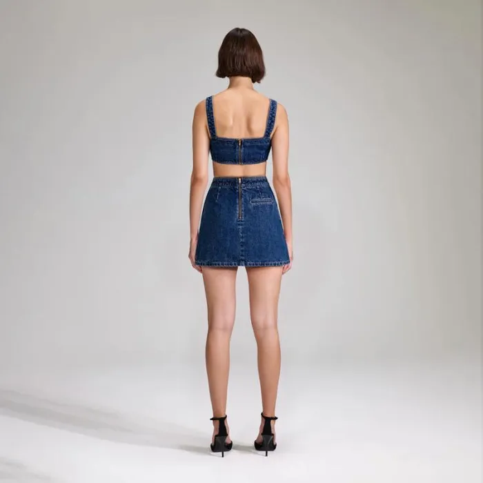 Dresses Woman SelfPortrait Denim Mini Dress With Braids Dresses Woman SelfPortrait Denim Mini Dress With Braids