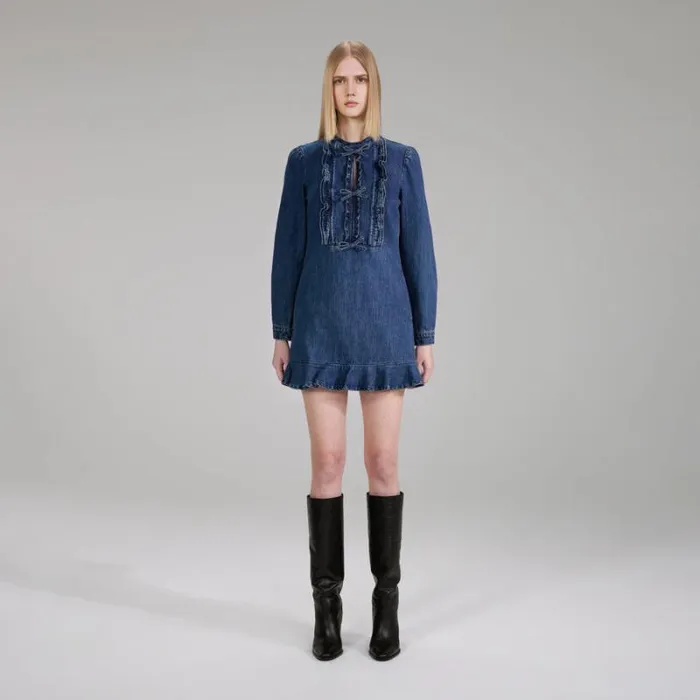 Dresses Woman SelfPortrait Denim Mini Dress With Braids Dresses Woman SelfPortrait Denim Mini Dress With Braids