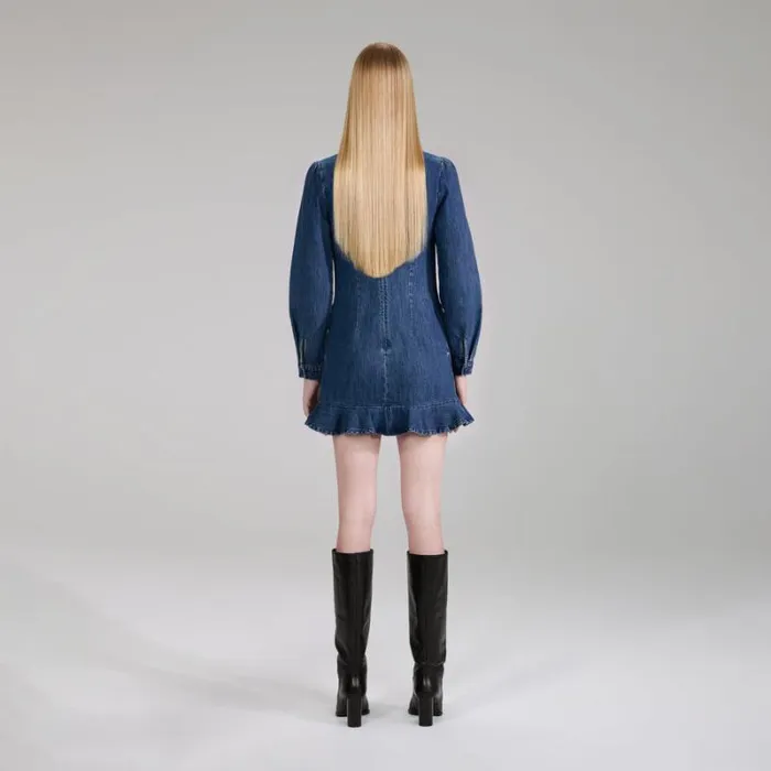 Dresses Woman SelfPortrait Denim Mini Dress With Braids Dresses Woman SelfPortrait Denim Mini Dress With Braids