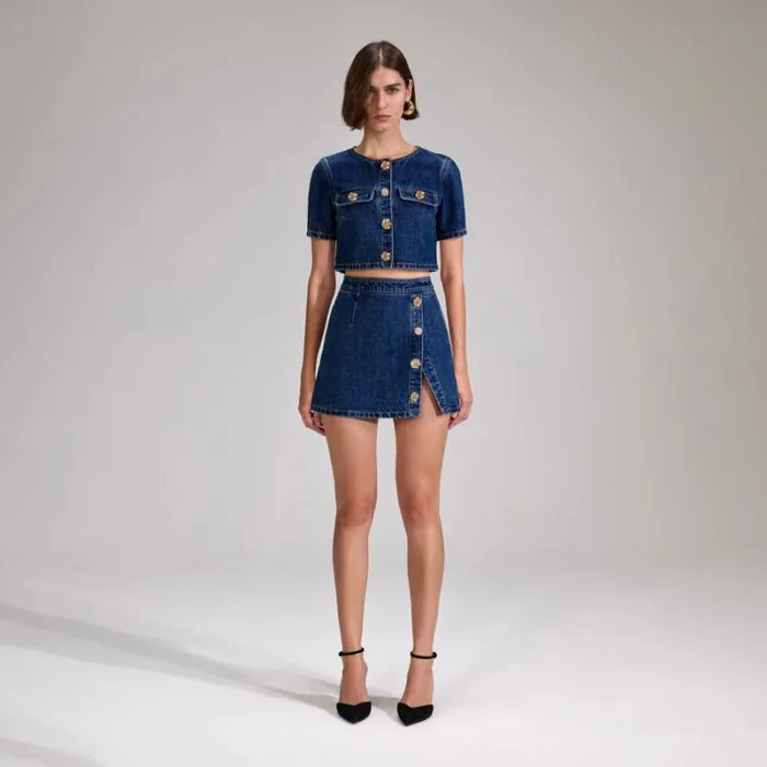 Dresses Woman SelfPortrait Denim Mini Dress With Braids Dresses Woman SelfPortrait Denim Mini Dress With Braids