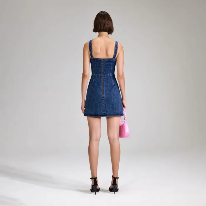 Dresses Woman SelfPortrait Denim Mini Dress With Braids Dresses Woman SelfPortrait Denim Mini Dress With Braids
