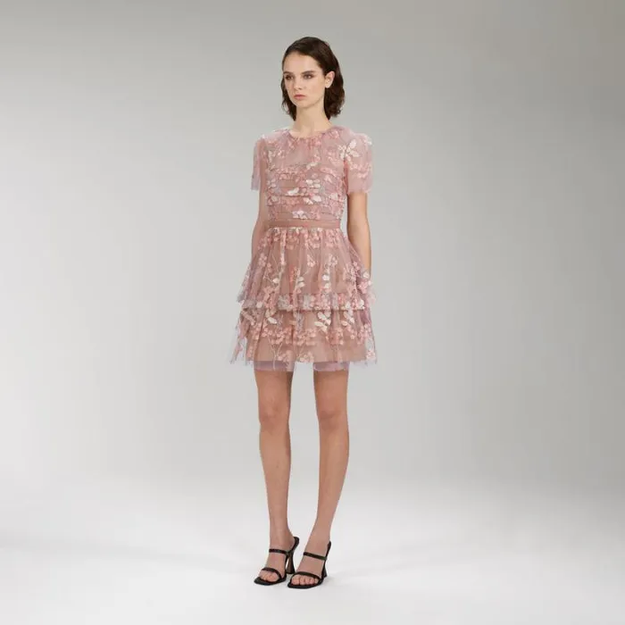 Dresses Woman SelfPortrait Flower Mesh Tiered Mini Dress Dresses Woman SelfPortrait Flower Mesh Tiered Mini Dress