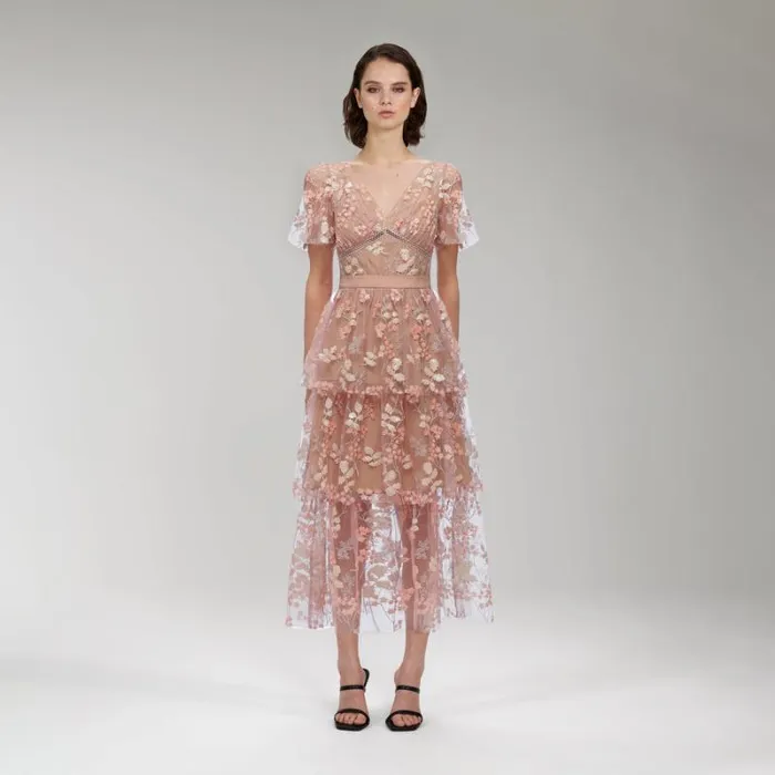 Dresses Woman SelfPortrait Flower Mesh Tiered Mini Dress Dresses Woman SelfPortrait Flower Mesh Tiered Mini Dress