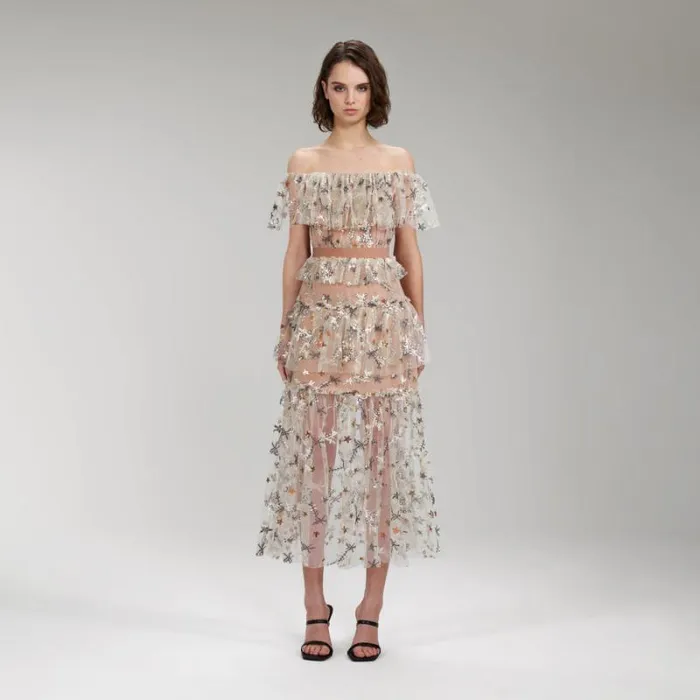 Dresses Woman SelfPortrait Flower Mesh Tiered Mini Dress Dresses Woman SelfPortrait Flower Mesh Tiered Mini Dress