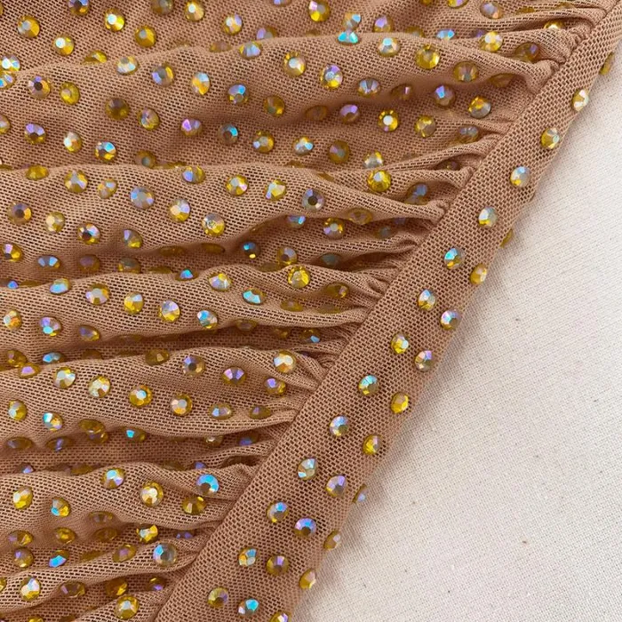 Dresses Woman SelfPortrait Gold Rhinestone Mesh Midi Dress Dresses Woman SelfPortrait Gold Rhinestone Mesh Midi Dress