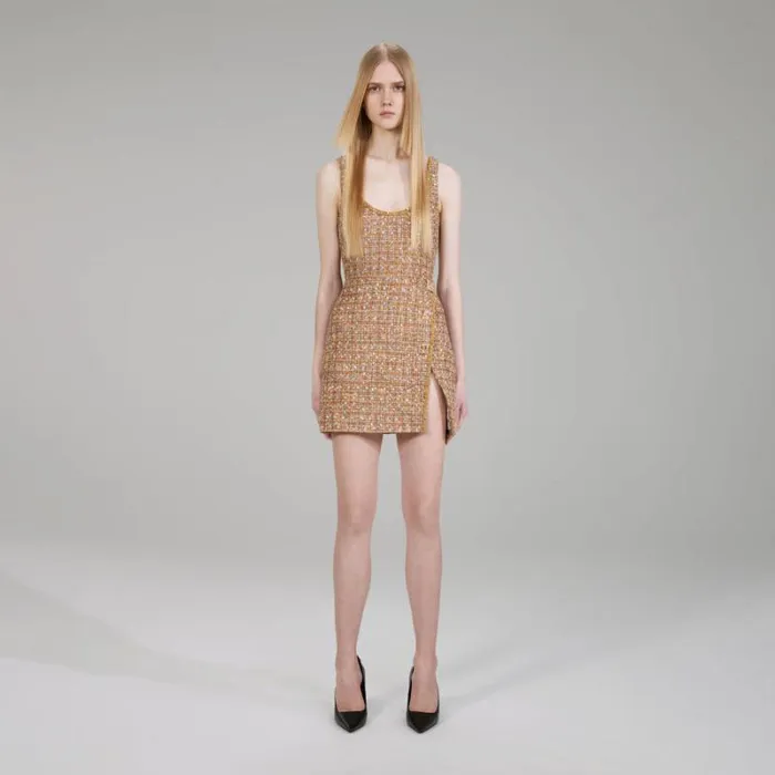 Dresses Woman SelfPortrait Gold Tinsel Boucl Mini Dress