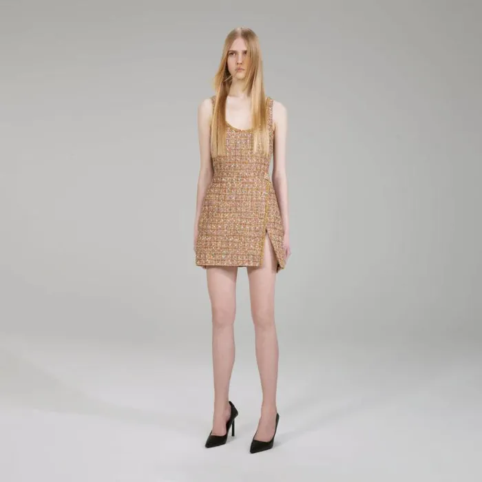 Dresses Woman SelfPortrait Gold Tinsel Boucl Mini Dress Dresses Woman SelfPortrait Gold Tinsel Boucl Mini Dress