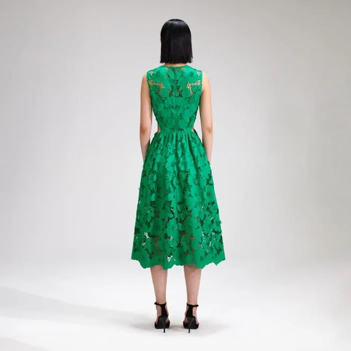 Dresses Woman SelfPortrait Green 3D Cotton Lace Midi Dress Dresses Woman SelfPortrait Green 3D Cotton Lace Midi Dress