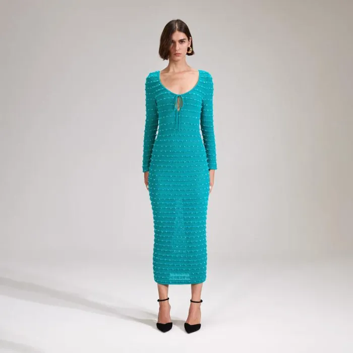 Dresses Woman SelfPortrait Green Beaded Knit Midi Dress