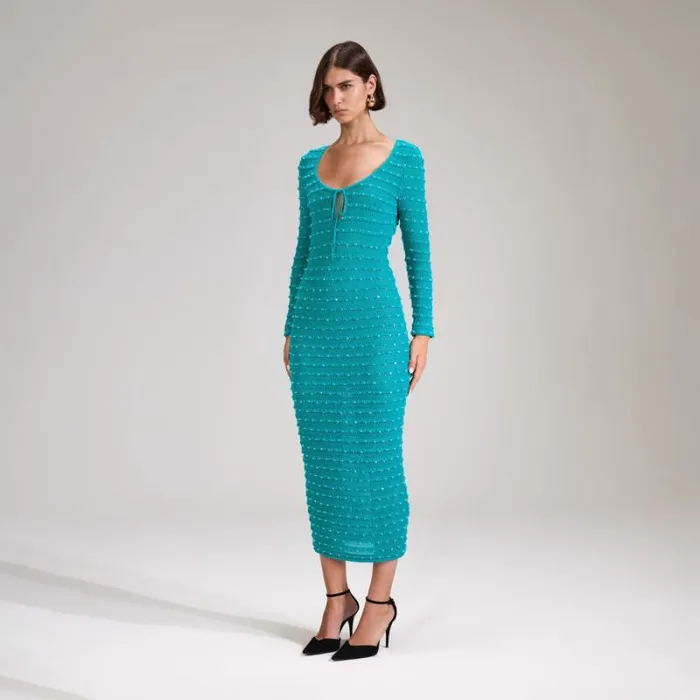 Dresses Woman SelfPortrait Green Beaded Knit Midi Dress Dresses Woman SelfPortrait Green Beaded Knit Midi Dress
