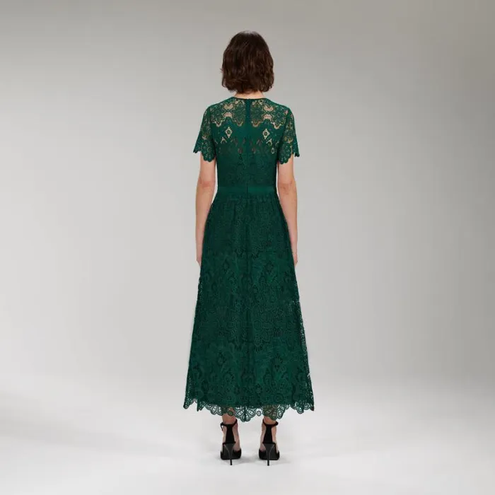 Dresses Woman SelfPortrait Green Cord Lace Tiered Midi Dress Dresses Woman SelfPortrait Green Cord Lace Tiered Midi Dress