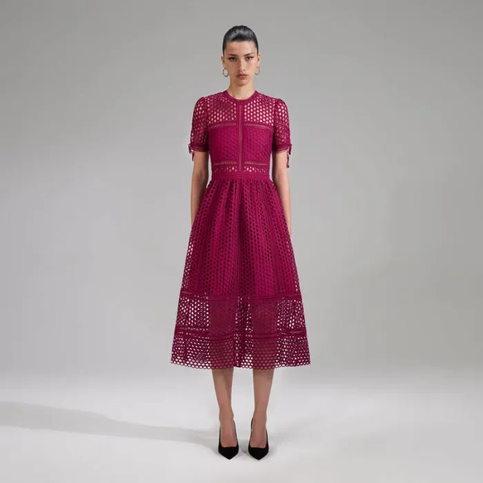 Dresses Woman SelfPortrait Green Cord Lace Tiered Midi Dress Dresses Woman SelfPortrait Green Cord Lace Tiered Midi Dress