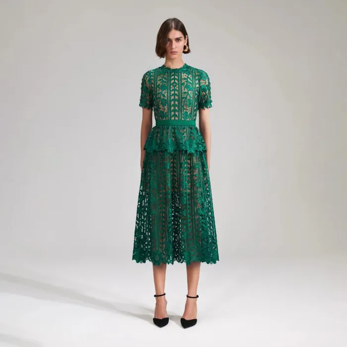 Dresses Woman SelfPortrait Green Crepe Midi Dress Dresses Woman SelfPortrait Green Crepe Midi Dress