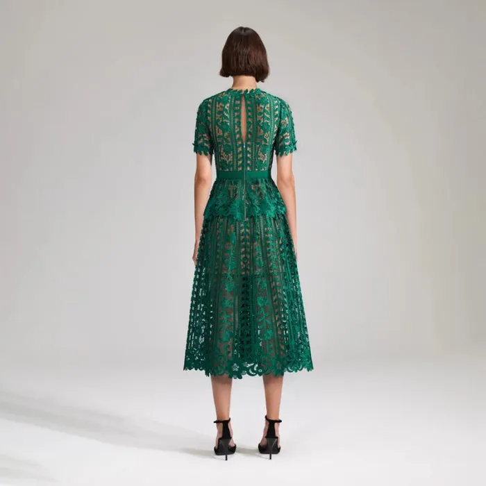 Dresses Woman SelfPortrait Green Crepe Midi Dress Dresses Woman SelfPortrait Green Crepe Midi Dress