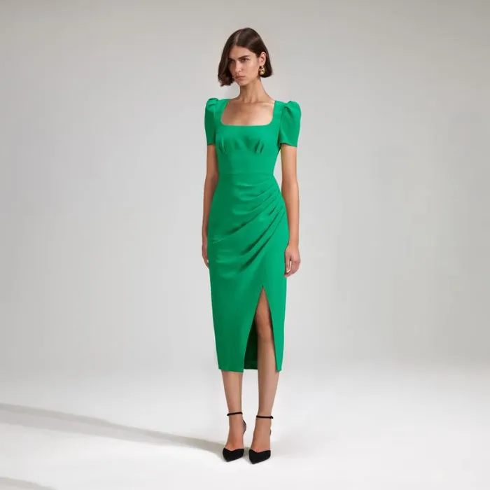 Dresses Woman SelfPortrait Green Crepe Midi Dress Dresses Woman SelfPortrait Green Crepe Midi Dress