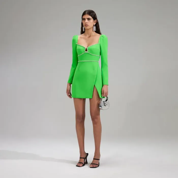 Dresses Woman SelfPortrait Green Crepe Rhinestone Detail Mini Dress Dresses Woman SelfPortrait Green Crepe Rhinestone Detail Mini Dress