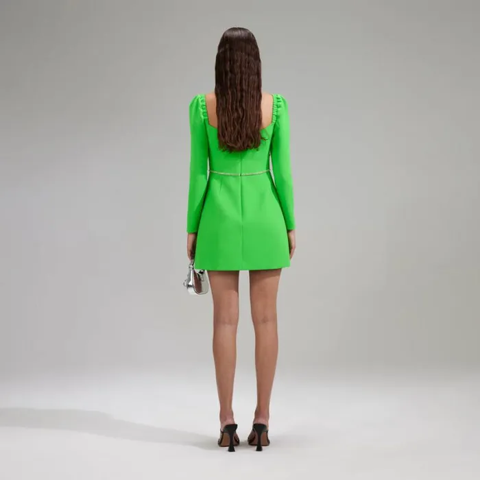Dresses Woman SelfPortrait Green Crepe Rhinestone Detail Mini Dress Dresses Woman SelfPortrait Green Crepe Rhinestone Detail Mini Dress