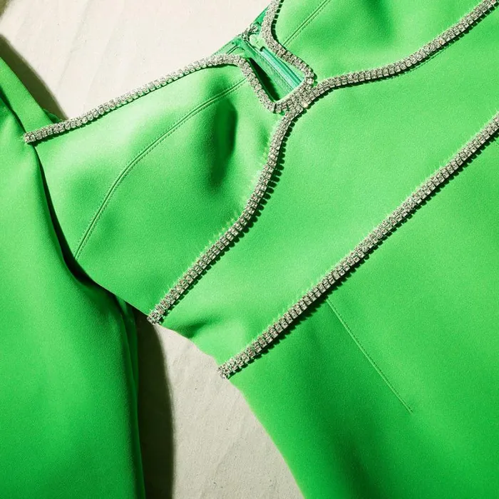 Dresses Woman SelfPortrait Green Crepe Rhinestone Detail Mini Dress Dresses Woman SelfPortrait Green Crepe Rhinestone Detail Mini Dress