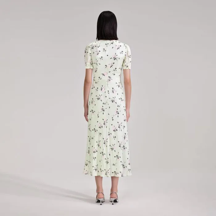 Dresses Woman SelfPortrait Green Floral Print Lace Detail Midi Dress Dresses Woman SelfPortrait Green Floral Print Lace Detail Midi Dress