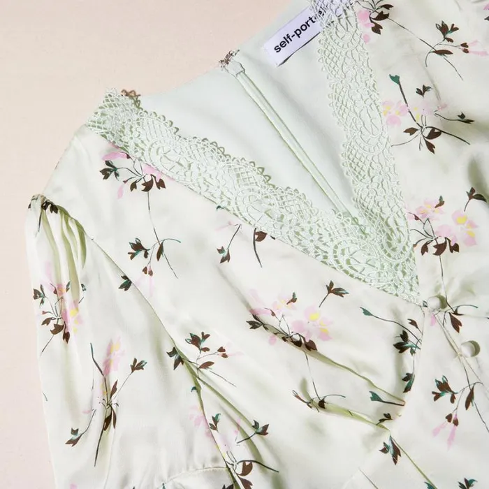 Dresses Woman SelfPortrait Green Floral Print Lace Detail Midi Dress Dresses Woman SelfPortrait Green Floral Print Lace Detail Midi Dress