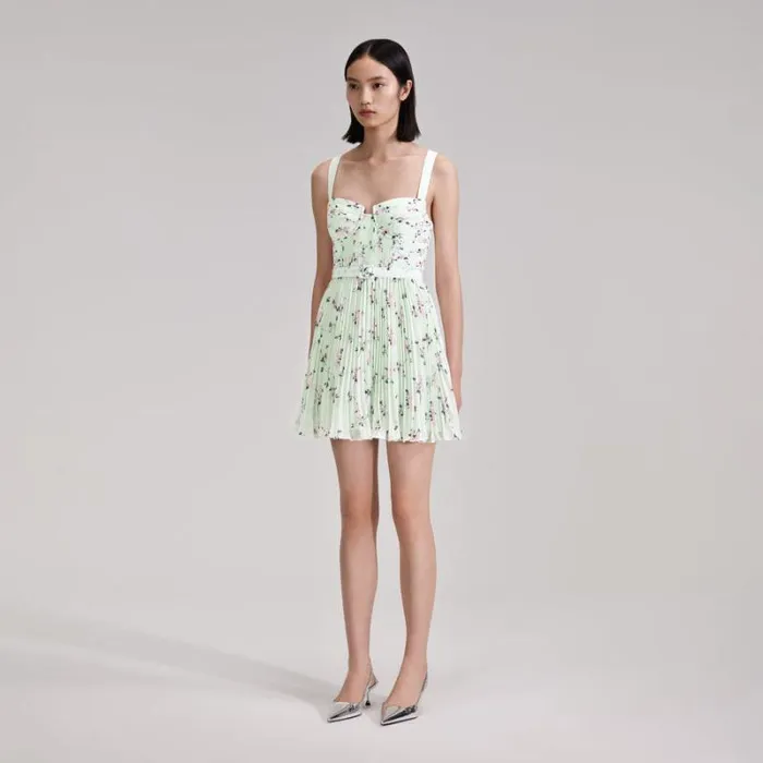 Dresses Woman SelfPortrait Green Floral Print Mini Dress Dresses Woman SelfPortrait Green Floral Print Mini Dress