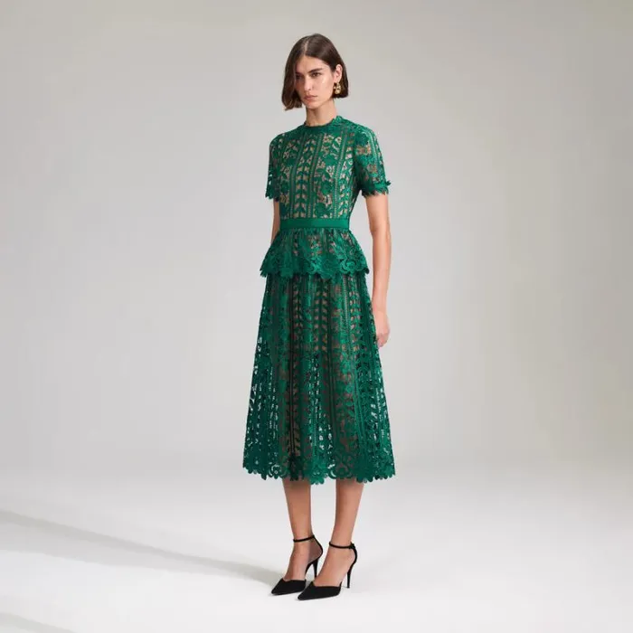 Dresses Woman SelfPortrait Green Lace Midi Dress Dresses Woman SelfPortrait Green Lace Midi Dress