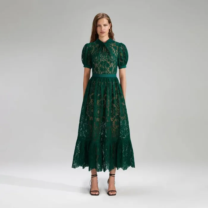 Dresses Woman SelfPortrait Green Lace Midi Dress Dresses Woman SelfPortrait Green Lace Midi Dress