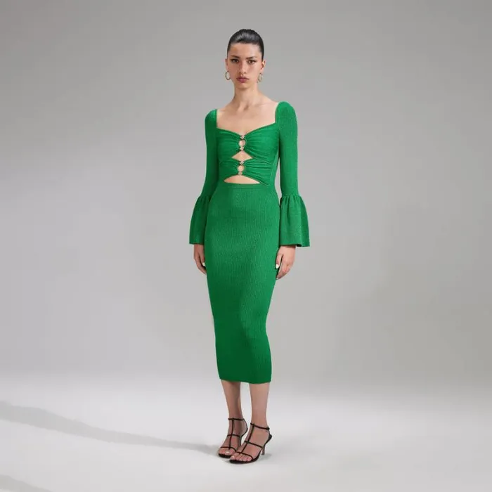 Dresses Woman SelfPortrait Green Lurex Knit Midi Cut Out Dress Dresses Woman SelfPortrait Green Lurex Knit Midi Cut Out Dress
