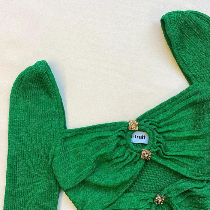 Dresses Woman SelfPortrait Green Lurex Knit Midi Cut Out Dress Dresses Woman SelfPortrait Green Lurex Knit Midi Cut Out Dress