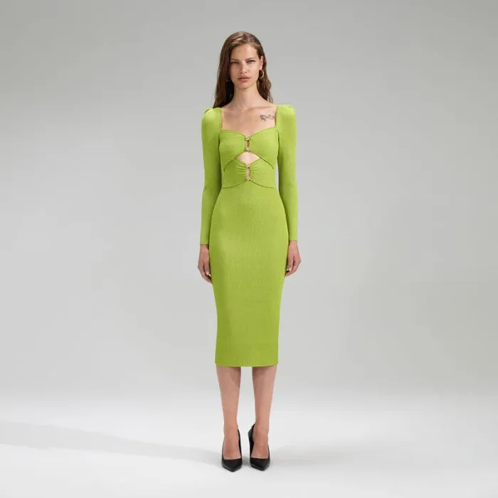 Dresses Woman SelfPortrait Green Lurex Knit Midi Cut Out Dress Dresses Woman SelfPortrait Green Lurex Knit Midi Cut Out Dress