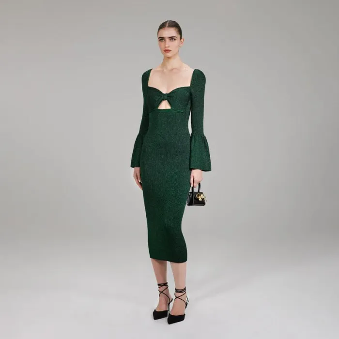 Dresses Woman SelfPortrait Green Lurex Knit Midi Dress Dresses Woman SelfPortrait Green Lurex Knit Midi Dress
