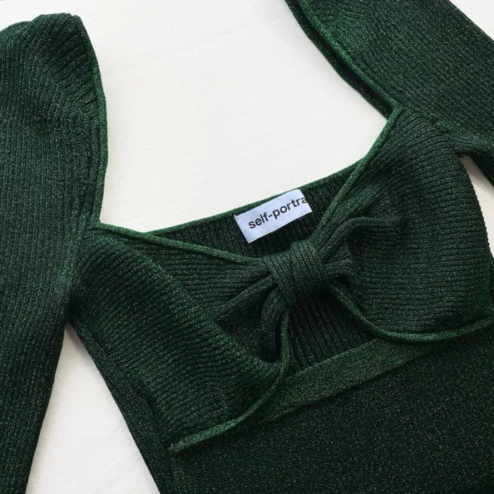 Dresses Woman SelfPortrait Green Lurex Knit Midi Dress Dresses Woman SelfPortrait Green Lurex Knit Midi Dress