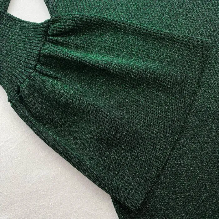 Dresses Woman SelfPortrait Green Lurex Knit Midi Dress Dresses Woman SelfPortrait Green Lurex Knit Midi Dress