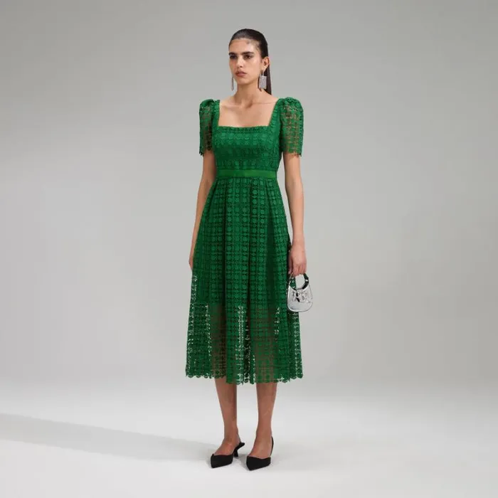 Dresses Woman SelfPortrait Green Petal Lace Midi Dress Dresses Woman SelfPortrait Green Petal Lace Midi Dress