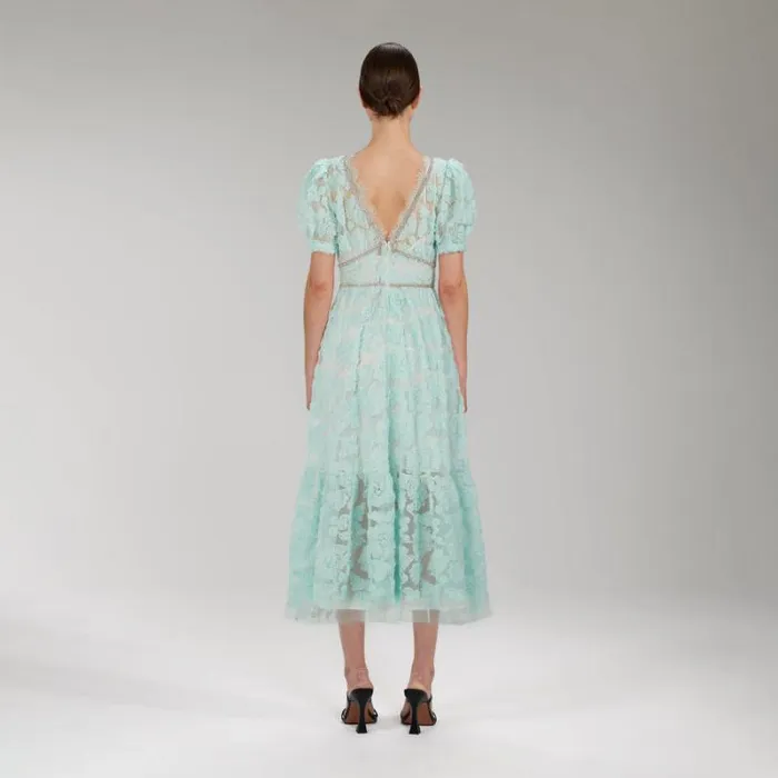 Dresses Woman SelfPortrait Green Pleated Diamante Detail Midi Dress Dresses Woman SelfPortrait Green Pleated Diamante Detail Midi Dress