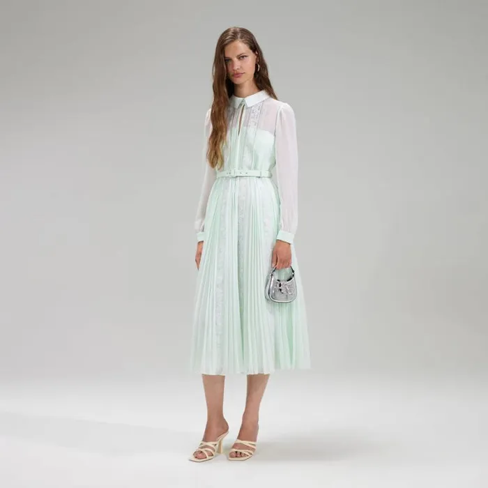 Dresses Woman SelfPortrait Green Pleated Diamante Detail Midi Dress Dresses Woman SelfPortrait Green Pleated Diamante Detail Midi Dress