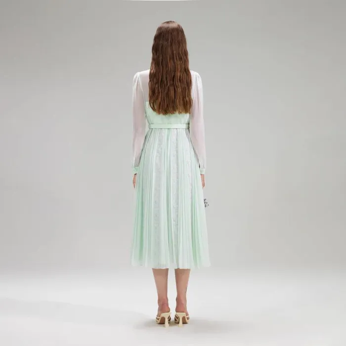 Dresses Woman SelfPortrait Green Pleated Diamante Detail Midi Dress Dresses Woman SelfPortrait Green Pleated Diamante Detail Midi Dress