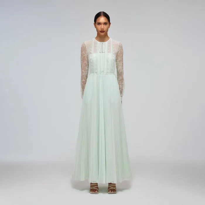 Dresses Woman SelfPortrait Green Pleated Diamante Detail Midi Dress Dresses Woman SelfPortrait Green Pleated Diamante Detail Midi Dress