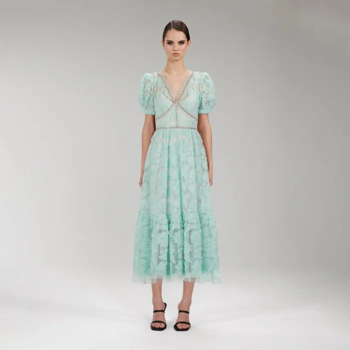 Dresses Woman SelfPortrait Green Pleated Diamante Detail Midi Dress Dresses Woman SelfPortrait Green Pleated Diamante Detail Midi Dress